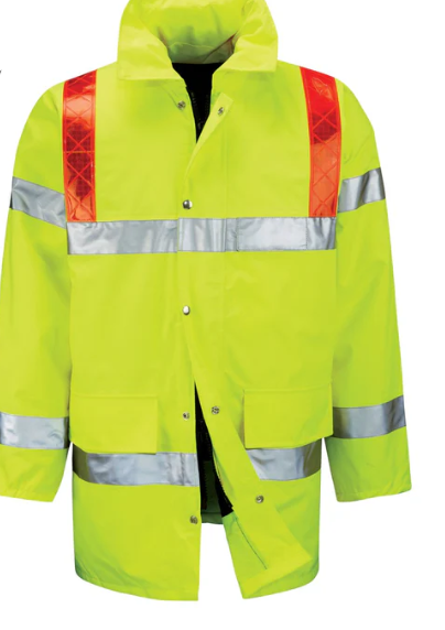 Hi Vis Yellow 3/4 Traffic Jacket With Red Braces